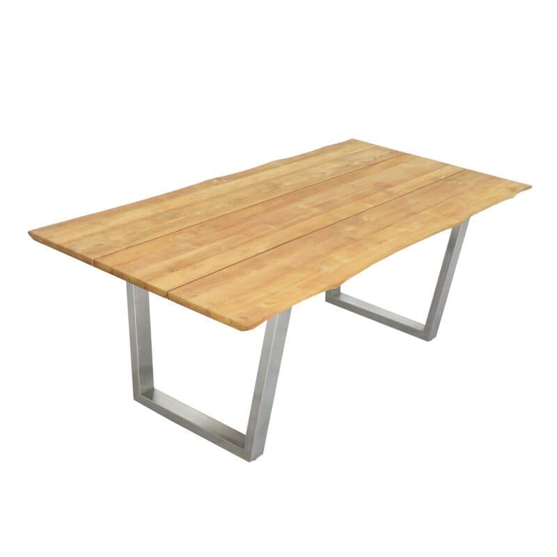 CASA DOMA "Falerna" Kufentisch 210 x 100 cm, Gestell Edelstahl, Tischplatte Teakholz mit Baumkante