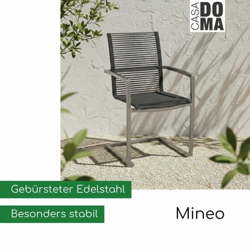 CASA DOMA "Mineo" Freischwinger, Edelstahl/Rope mit Aluminium-Armlehnen (Bild KI-generiert)