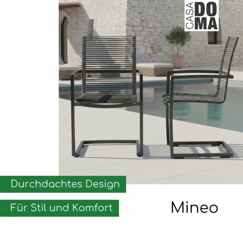 CASA DOMA "Mineo" Freischwinger, Edelstahl anthrazit/Rope mit Aluminium-Armlehnen (Bild KI-generiert)