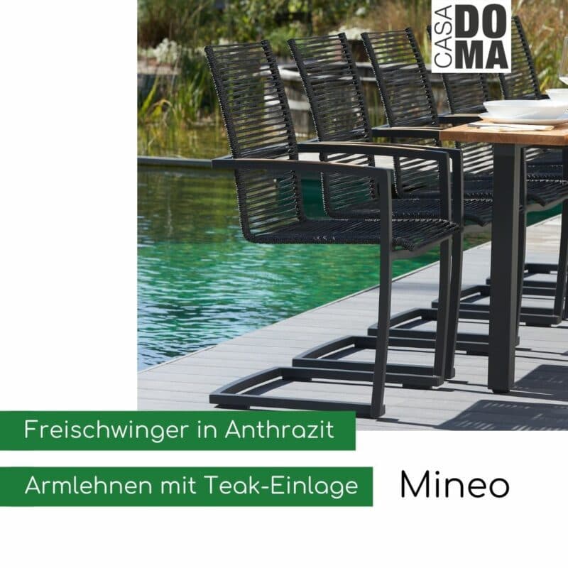 CASA DOMA "Mineo" Freischwinger, Edelstahl anthrazit/Rope mit Teak-Armlehnen