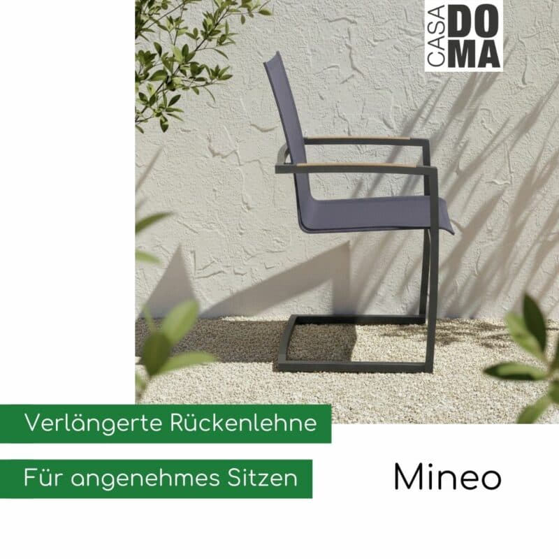 CASA DOMA "Mineo" Freischwinger, Edelstahl anthrazit mit Teak-Armlehnen