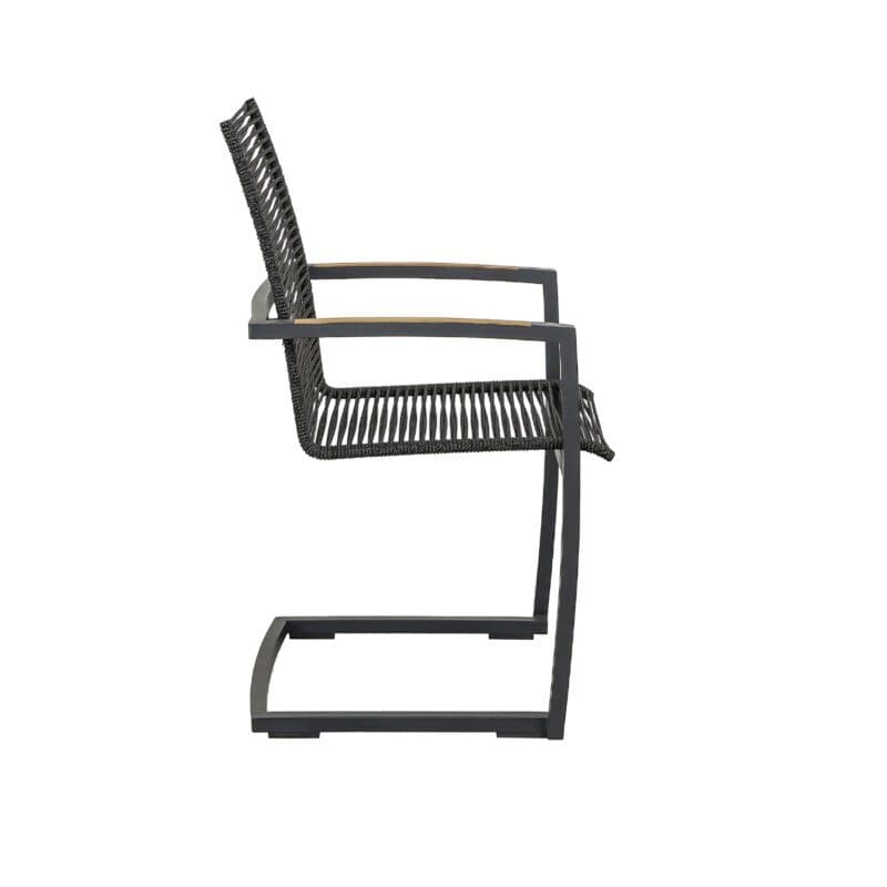 CASA DOMA "Mineo" Freischwinger, Edelstahl anthrazit, Bespannung Rope anthrazit, Armlehnen Teak