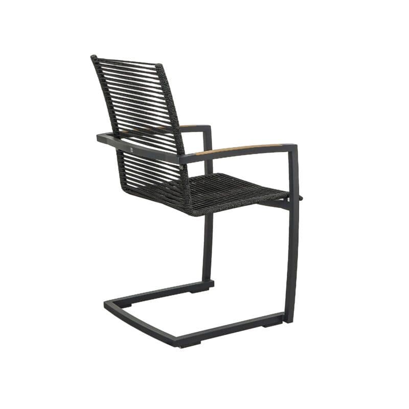 CASA DOMA "Mineo" Freischwinger, Edelstahl anthrazit, Bespannung Rope anthrazit, Armlehnen Teak