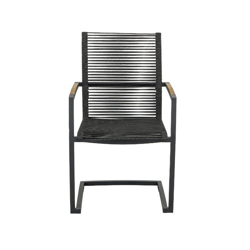 CASA DOMA "Mineo" Freischwinger, Edelstahl anthrazit, Bespannung Rope anthrazit, Armlehnen Teak