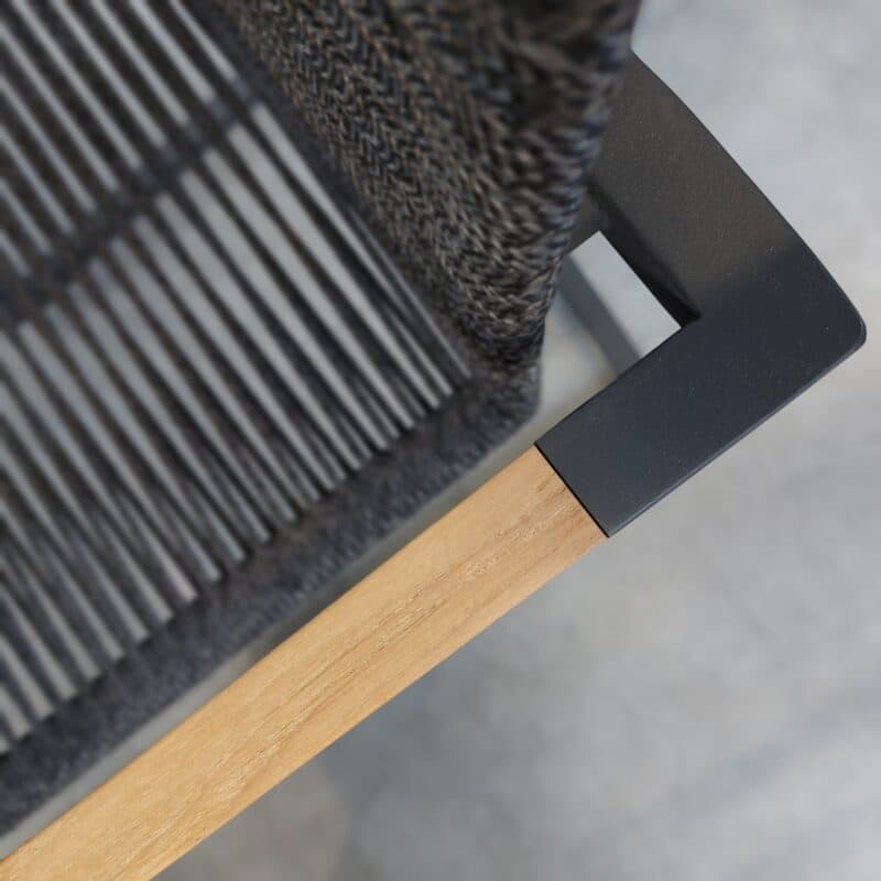 CASA DOMA "Mineo" Freischwinger, Edelstahl anthrazit, Bespannung Rope anthrazit, Armlehnen mit Teak-Einlage