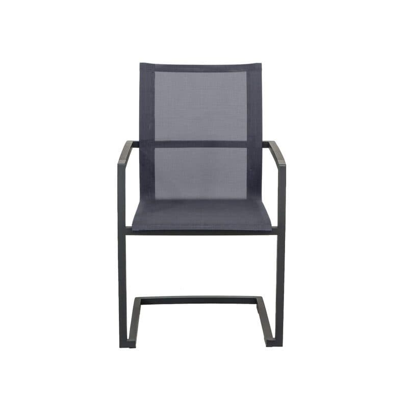 CASA DOMA "Mineo" Freischwinger, Gestell Edelstahl anthrazit, Sitzfläche Textilgewebe Sunproof® Sling schwarz/silber, Armlehnen Aluminium schwarz