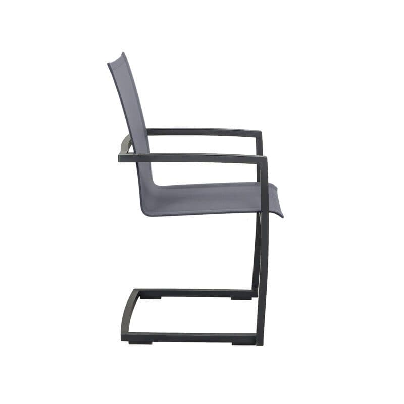 CASA DOMA "Mineo" Freischwinger, Gestell Edelstahl anthrazit, Sitzfläche Textilgewebe Sunproof® Sling schwarz/silber, Armlehnen Aluminium schwarz