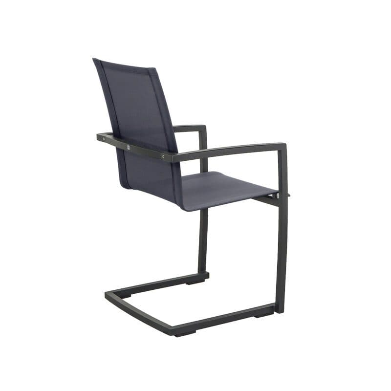 CASA DOMA "Mineo" Freischwinger, Gestell Edelstahl anthrazit, Sitzfläche Textilgewebe Sunproof® Sling schwarz/silber, Armlehnen Aluminium schwarz