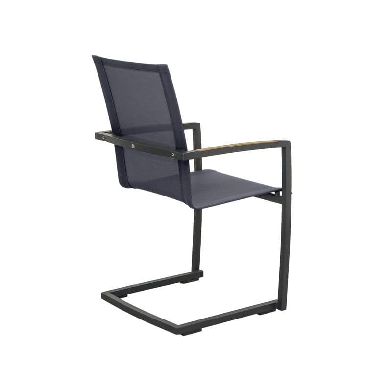 CASA DOMA "Mineo" Freischwinger, Gestell Edelstahl anthrazit, Sitzfläche Textilgewebe Sunproof® Sling schwarz/silber, Armlehnen Teak