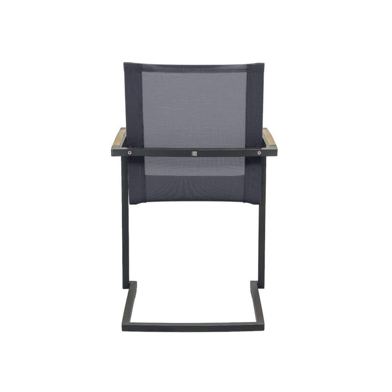 CASA DOMA "Mineo" Freischwinger, Gestell Edelstahl anthrazit, Sitzfläche Textilgewebe Sunproof® Sling schwarz/silber, Armlehnen Teak