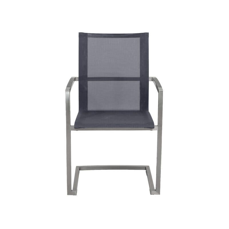 CASA DOMA "Mineo" Freischwinger, Gestell Edelstahl gebürstet, Sitzfläche Textilgewebe Sunproof® Sling schwarz/silber, Armlehnen Aluminium anthrazit