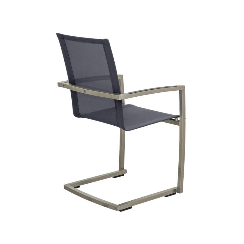 CASA DOMA "Mineo" Freischwinger, Gestell Edelstahl gebürstet, Sitzfläche Textilgewebe Sunproof® Sling schwarz/silber, Armlehnen Aluminium anthrazit