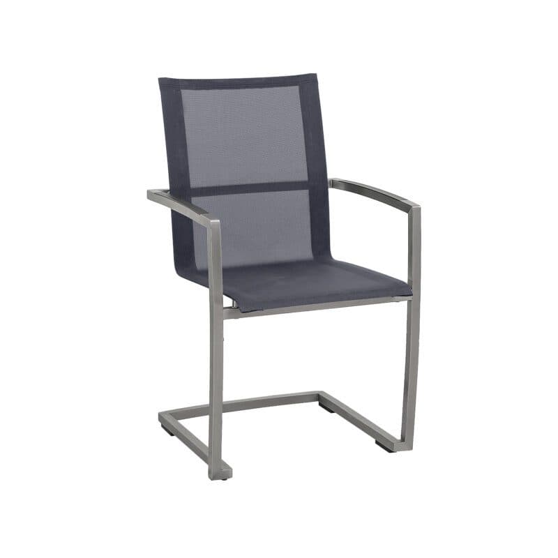 CASA DOMA "Mineo" Freischwinger, Gestell Edelstahl gebürstet, Sitzfläche Textilgewebe Sunproof® Sling schwarz/silber, Armlehnen Aluminium anthrazit