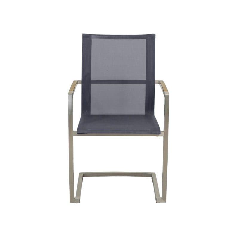 CASA DOMA "Mineo" Freischwinger, Gestell Edelstahl gebürstet, Sitzfläche Textilgewebe Sunproof® Sling schwarz/silber, Armlehnen Teak
