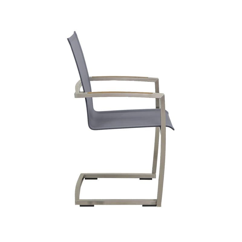 CASA DOMA "Mineo" Freischwinger, Gestell Edelstahl gebürstet, Sitzfläche Textilgewebe Sunproof® Sling schwarz/silber, Armlehnen Teak