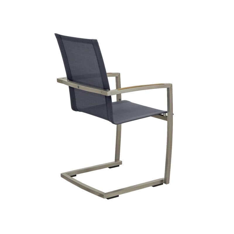 CASA DOMA "Mineo" Freischwinger, Gestell Edelstahl gebürstet, Sitzfläche Textilgewebe Sunproof® Sling schwarz/silber, Armlehnen Teak