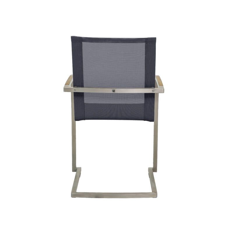 CASA DOMA "Mineo" Freischwinger, Gestell Edelstahl gebürstet, Sitzfläche Textilgewebe Sunproof® Sling schwarz/silber, Armlehnen Teak