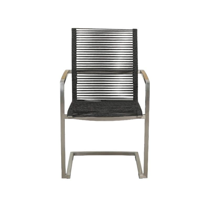 CASA DOMA "Mineo" Freischwinger, Edelstahl gebürstet, Bespannung Rope anthrazit, Armlehnen Teak