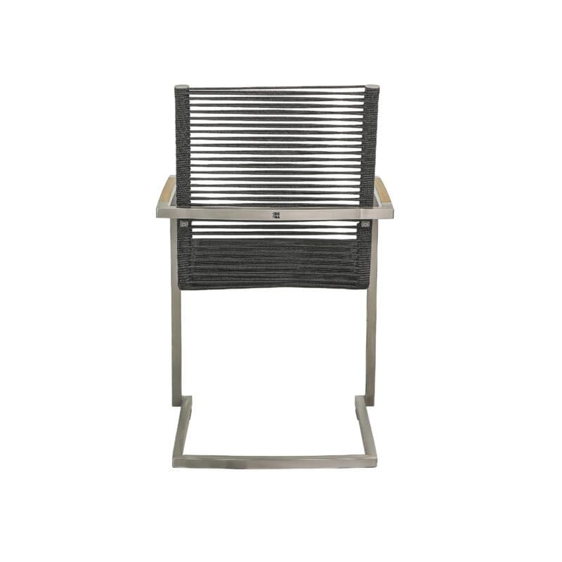 CASA DOMA "Mineo" Freischwinger, Edelstahl gebürstet, Bespannung Rope anthrazit, Armlehnen Teak