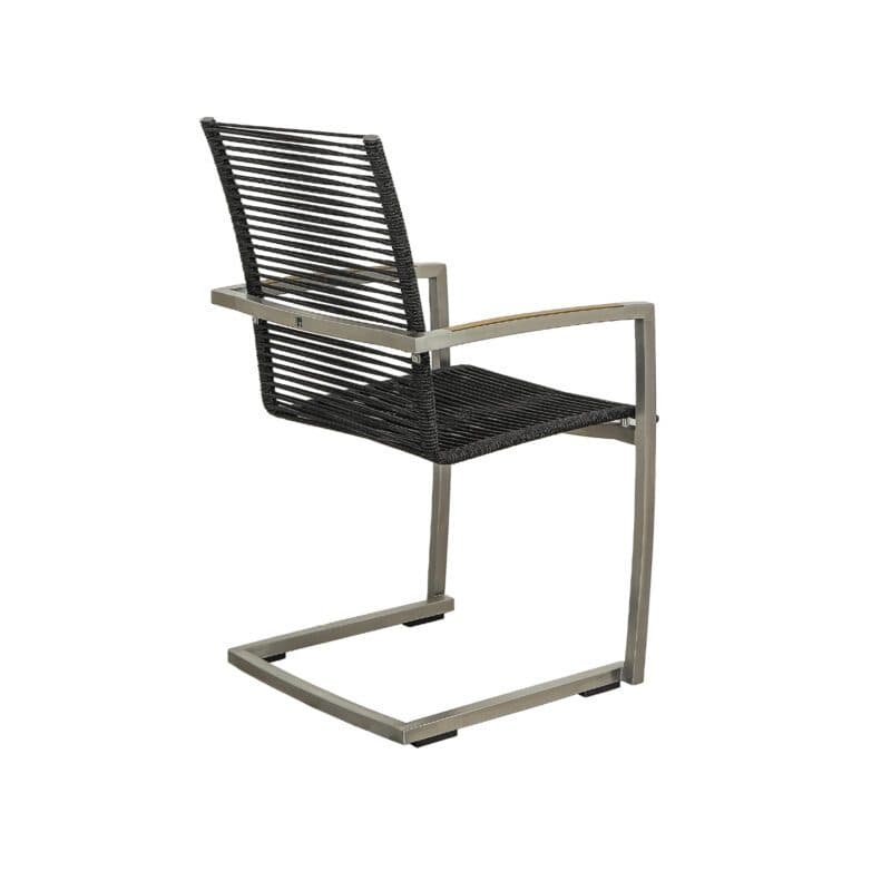 CASA DOMA "Mineo" Freischwinger, Edelstahl gebürstet, Bespannung Rope anthrazit, Armlehnen Teak