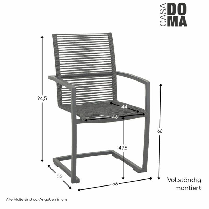 CASA DOMA "Mineo" Freischwinger Rope, Armlehnen Teak/Aluminium, Maße in cm