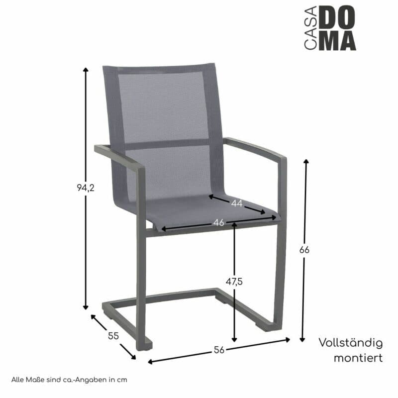 CASA DOMA "Mineo" Freischwinger, Armlehnen Teak/Aluminium, Maße in cm