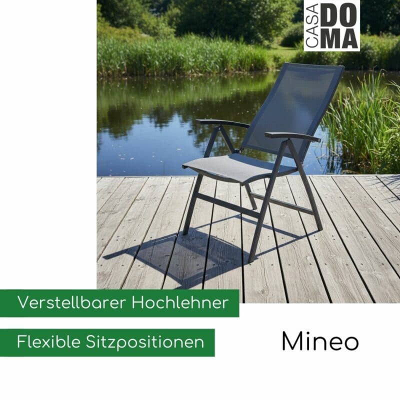 CASA DOMA "Mineo" Klappsessel Edelstahl anthrazit mit Aluminium-Armlehnen (Bild KI-generiert)