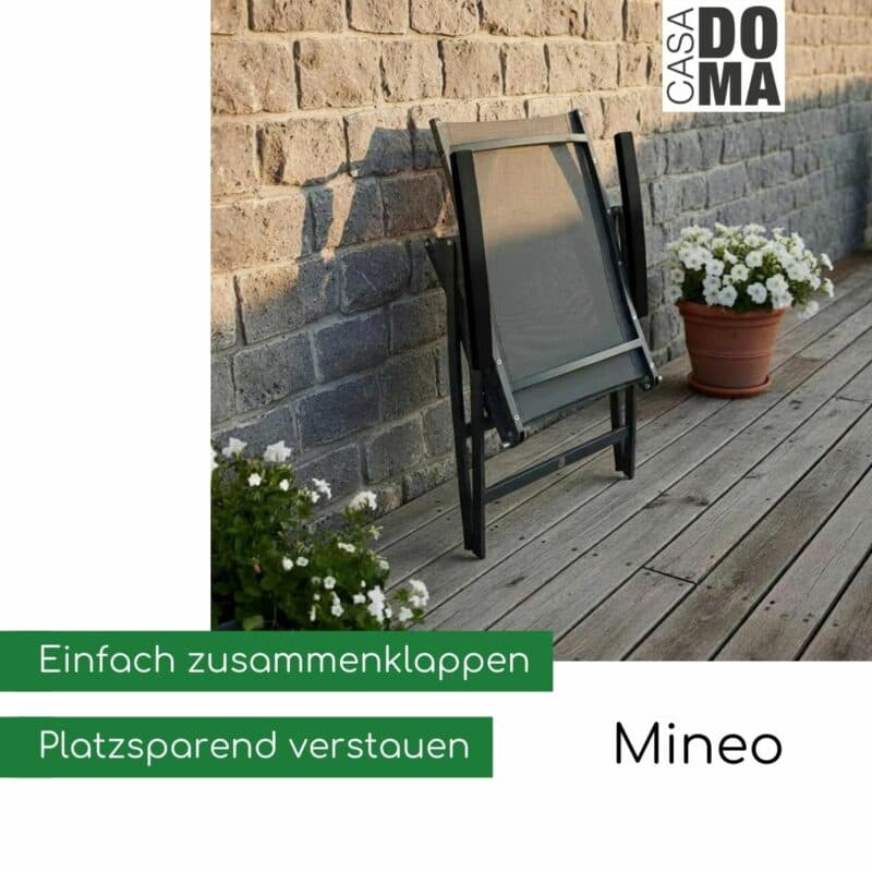 CASA DOMA "Mineo" Klappsessel Edelstahl anthrazit mit Aluminium-Armlehnen (Bild KI-generiert)