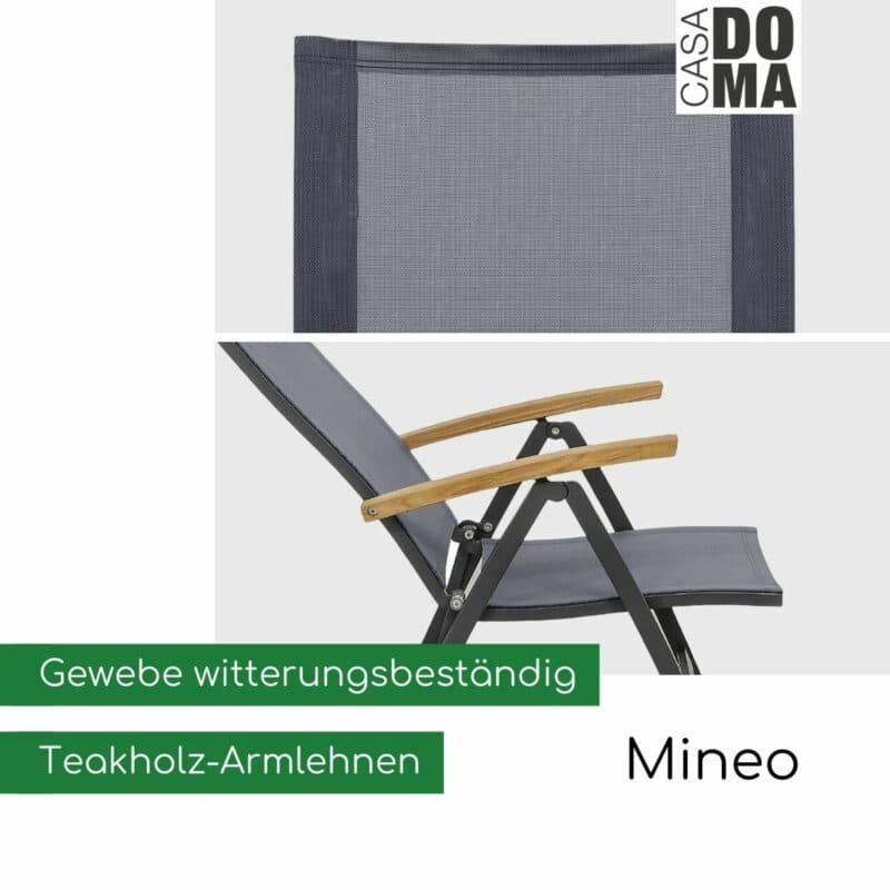 CASA DOMA "Mineo" Klappsessel Edelstahl anthrazit mit Teak-Armlehnen