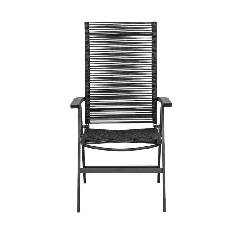 CASA DOMA "Mineo" Klappsessel, Gestell Edelstahl anthrazit, Bespannung Rope anthrazit, Armlehnen Aluminium schwarz