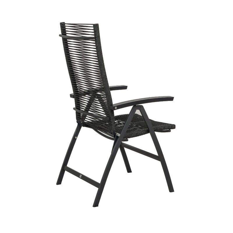 CASA DOMA "Mineo" Klappsessel, Gestell Edelstahl anthrazit, Bespannung Rope anthrazit, Armlehnen Aluminium schwarz