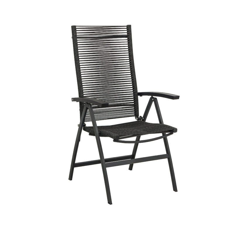 CASA DOMA "Mineo" Klappsessel, Gestell Edelstahl anthrazit, Bespannung Rope anthrazit, Armlehnen Aluminium schwarz