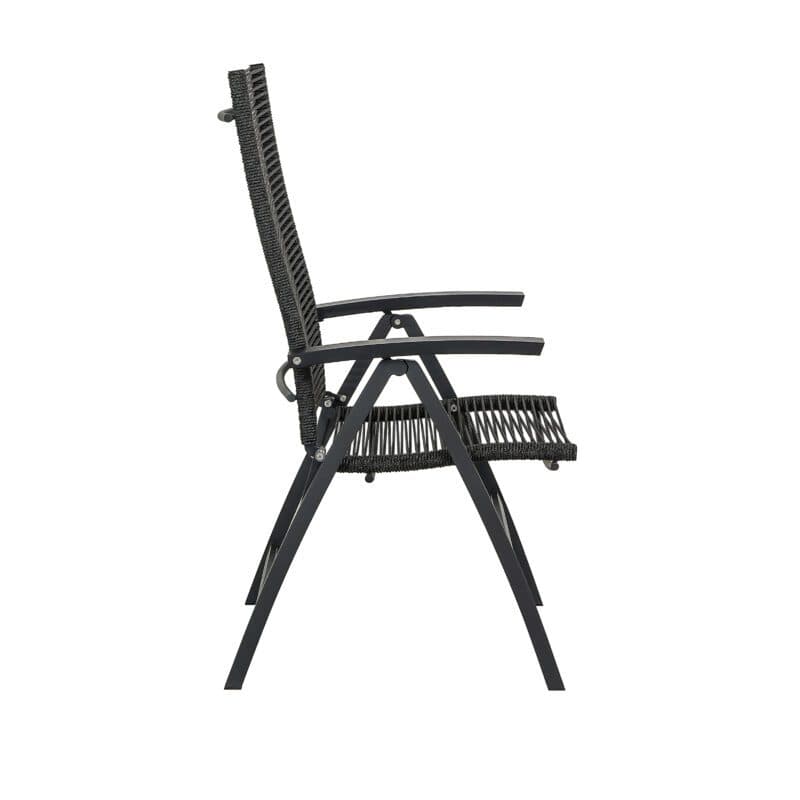 CASA DOMA "Mineo" Klappsessel, Gestell Edelstahl anthrazit, Bespannung Rope anthrazit, Armlehnen Aluminium schwarz