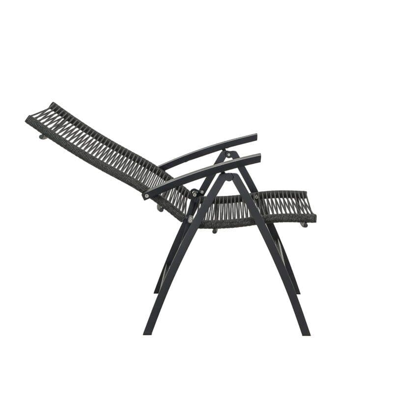 CASA DOMA "Mineo" Klappsessel, Gestell Edelstahl anthrazit, Bespannung Rope anthrazit, Armlehnen Aluminium schwarz