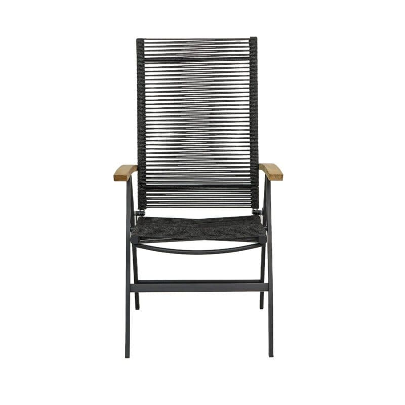 CASA DOMA "Mineo" Klappsessel, Gestell Edelstahl anthrazit, Bespannung Rope anthrazit, Armlehnen Teak
