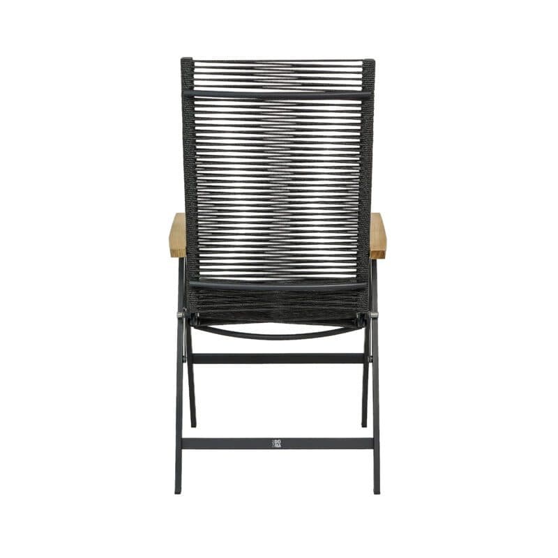 CASA DOMA "Mineo" Klappsessel, Gestell Edelstahl anthrazit, Bespannung Rope anthrazit, Armlehnen Teak