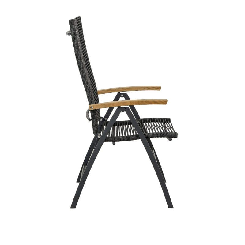 CASA DOMA "Mineo" Klappsessel, Gestell Edelstahl anthrazit, Bespannung Rope anthrazit, Armlehnen Teak