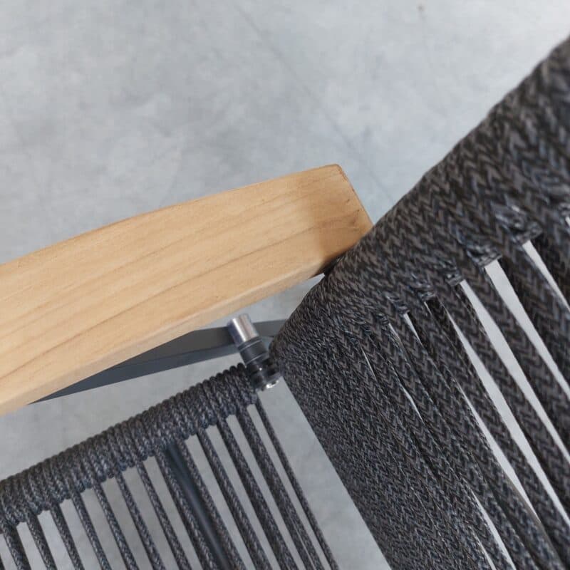 CASA DOMA "Mineo" Klappsessel, Gestell Edelstahl anthrazit, Bespannung Rope anthrazit, Armlehnen Teak