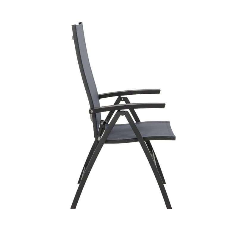 CASA DOMA "Mineo" Klappsessel, Gestell Edelstahl anthrazit, Sitzfläche Textilgewebe Sunproof® Sling schwarz/silber, Armlehnen Aluminium schwarz
