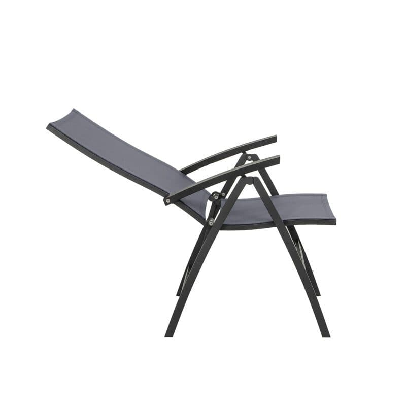 CASA DOMA "Mineo" Klappsessel, Gestell Edelstahl anthrazit, Sitzfläche Textilgewebe Sunproof® Sling schwarz/silber, Armlehnen Aluminium schwarz