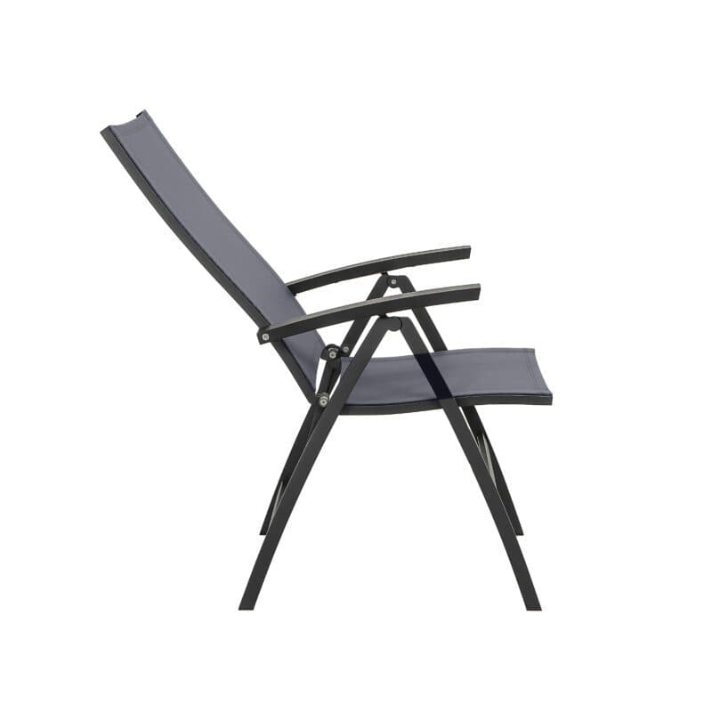 CASA DOMA "Mineo" Klappsessel, Gestell Edelstahl anthrazit, Sitzfläche Textilgewebe Sunproof® Sling schwarz/silber, Armlehnen Aluminium schwarz