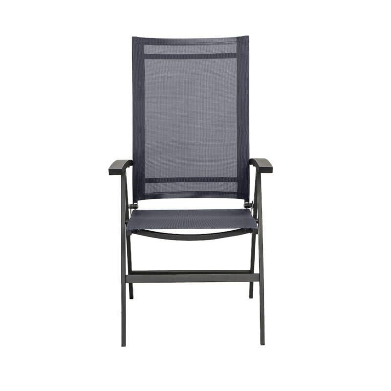 CASA DOMA "Mineo" Klappsessel, Gestell Edelstahl anthrazit, Sitzfläche Textilgewebe Sunproof® Sling schwarz/silber, Armlehnen Aluminium schwarz