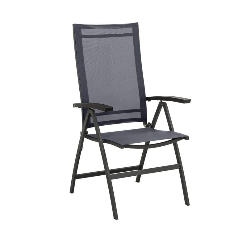 CASA DOMA "Mineo" Klappsessel, Gestell Edelstahl anthrazit, Sitzfläche Textilgewebe Sunproof® Sling schwarz/silber, Armlehnen Aluminium schwarz