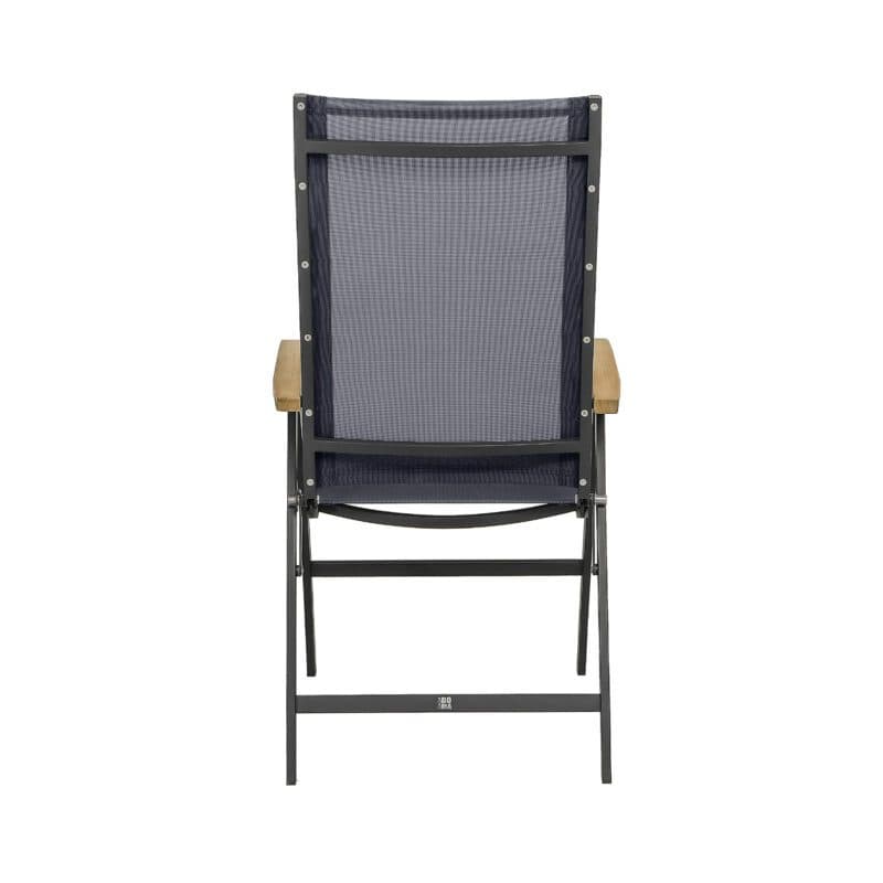 CASA DOMA "Mineo" Klappsessel, Gestell Edelstahl anthrazit, Sitzfläche Textilgewebe Sunproof® Sling schwarz/silber, Armlehnen Teak