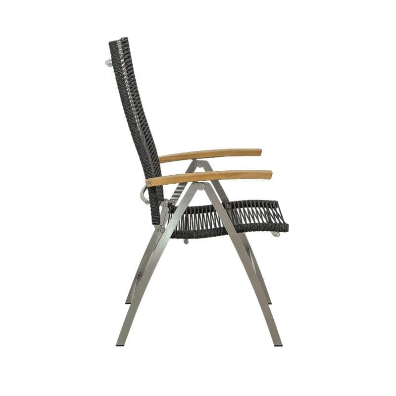 CASA DOMA "Mineo" Klappsessel, Gestell Edelstahl gebürstet, Bespannung Rope anthrazit, Armlehnen Teak