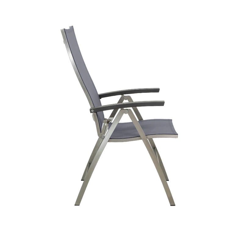 CASA DOMA "Mineo" Klappsessel, Gestell Edelstahl gebürstet, Sitzfläche Textilgewebe Sunproof® Sling schwarz/silber, Armlehnen Aluminium anthrazit