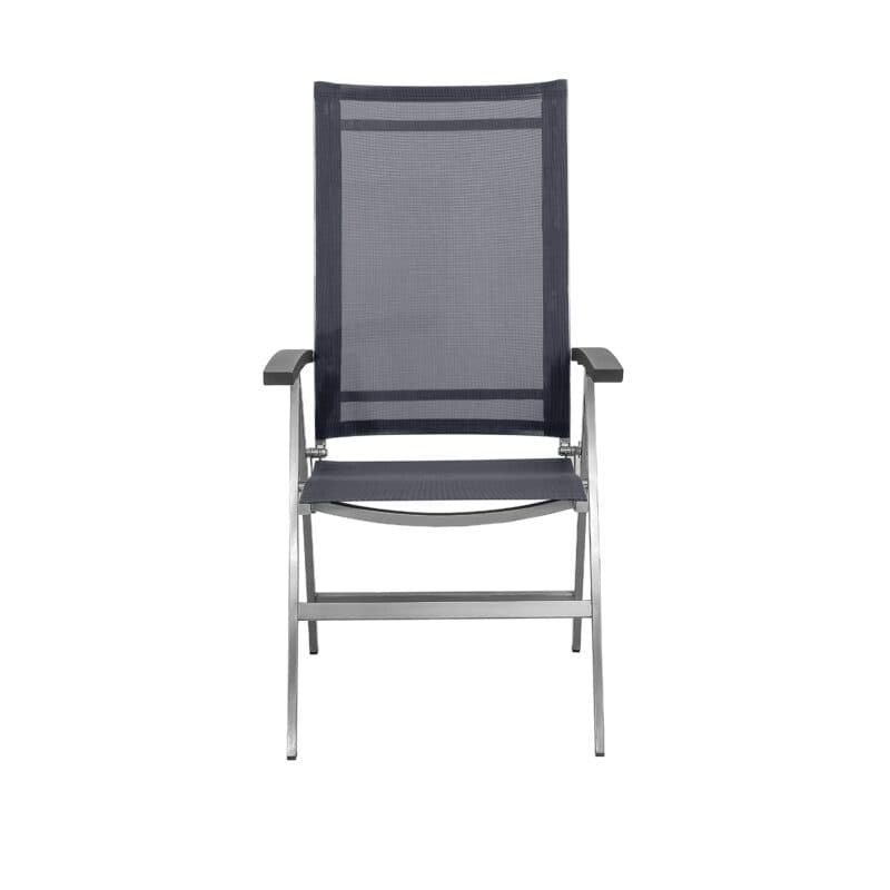 CASA DOMA "Mineo" Klappsessel, Gestell Edelstahl gebürstet, Sitzfläche Textilgewebe Sunproof® Sling schwarz/silber, Armlehnen Aluminium anthrazit