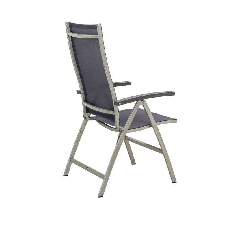 CASA DOMA "Mineo" Klappsessel, Gestell Edelstahl gebürstet, Sitzfläche Textilgewebe Sunproof® Sling schwarz/silber, Armlehnen Aluminium anthrazit
