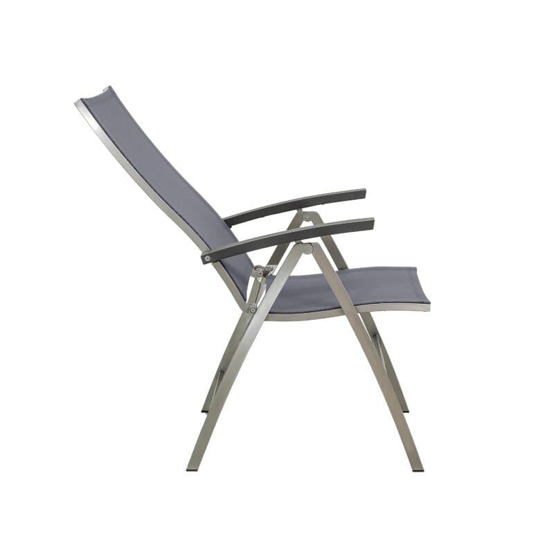 CASA DOMA "Mineo" Klappsessel, Gestell Edelstahl gebürstet, Sitzfläche Textilgewebe Sunproof® Sling schwarz/silber, Armlehnen Aluminium anthrazit