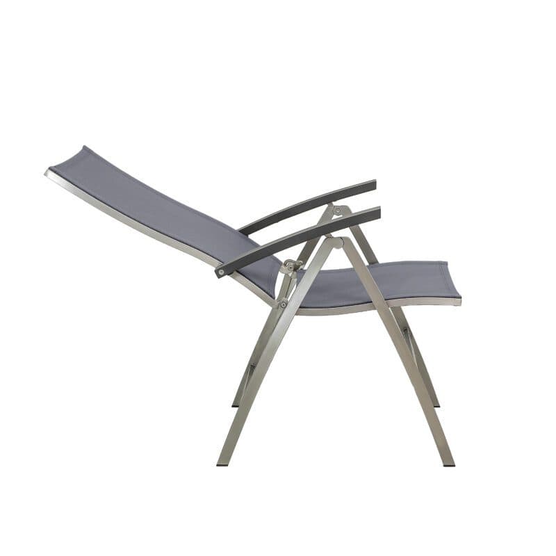 CASA DOMA "Mineo" Klappsessel, Gestell Edelstahl gebürstet, Sitzfläche Textilgewebe Sunproof® Sling schwarz/silber, Armlehnen Aluminium anthrazit